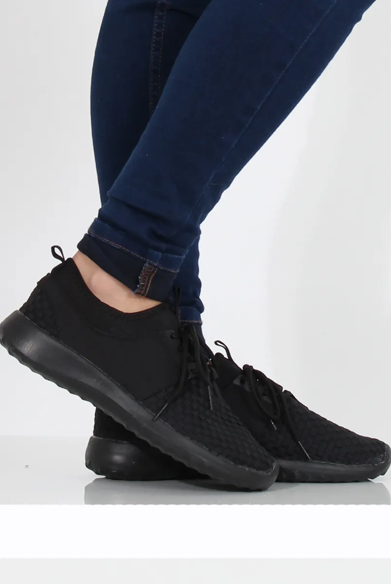 All Black Woven Trainers - Karlee