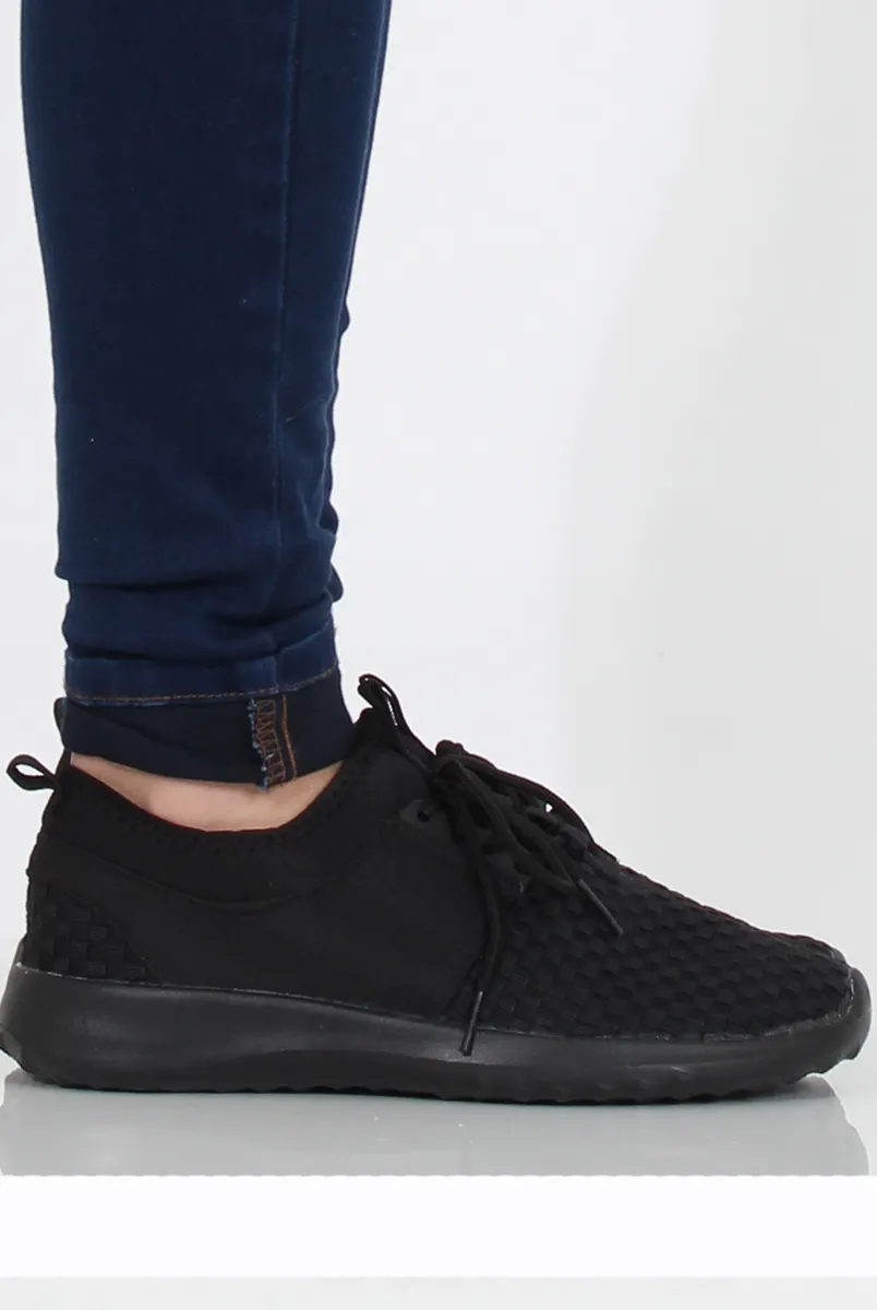 All Black Woven Trainers - Karlee