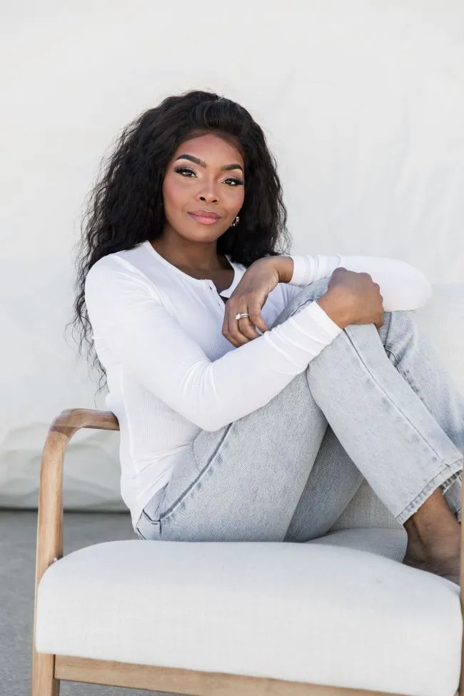 All The Better White Ribbed Knit Henley Tee