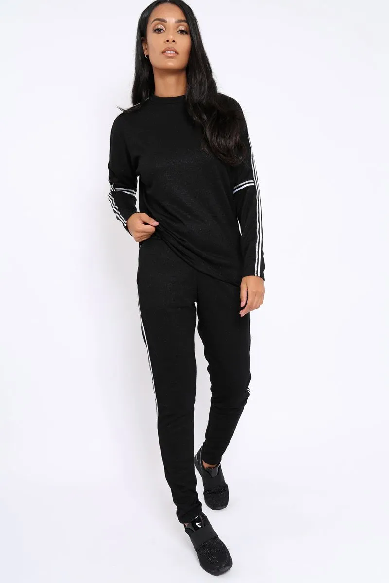 Black Sparkle Striped Loungewear Set - Shellie