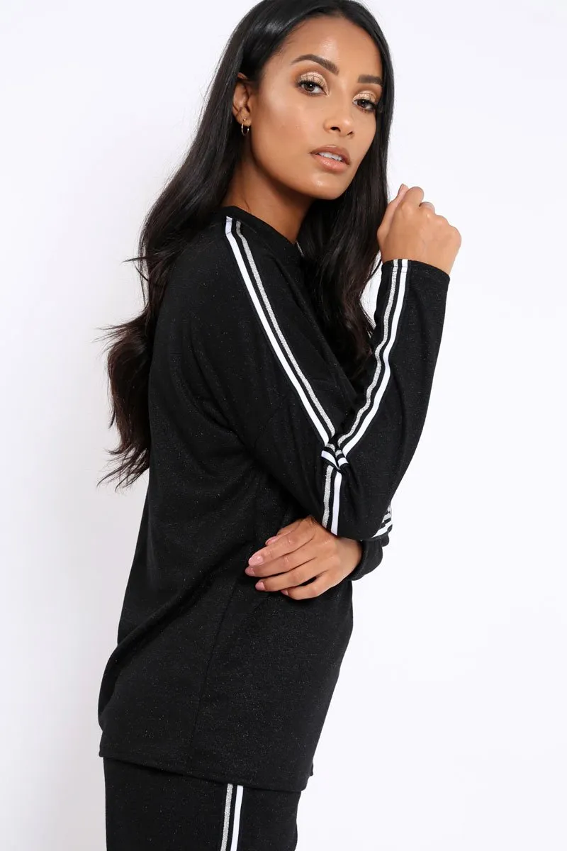 Black Sparkle Striped Loungewear Set - Shellie