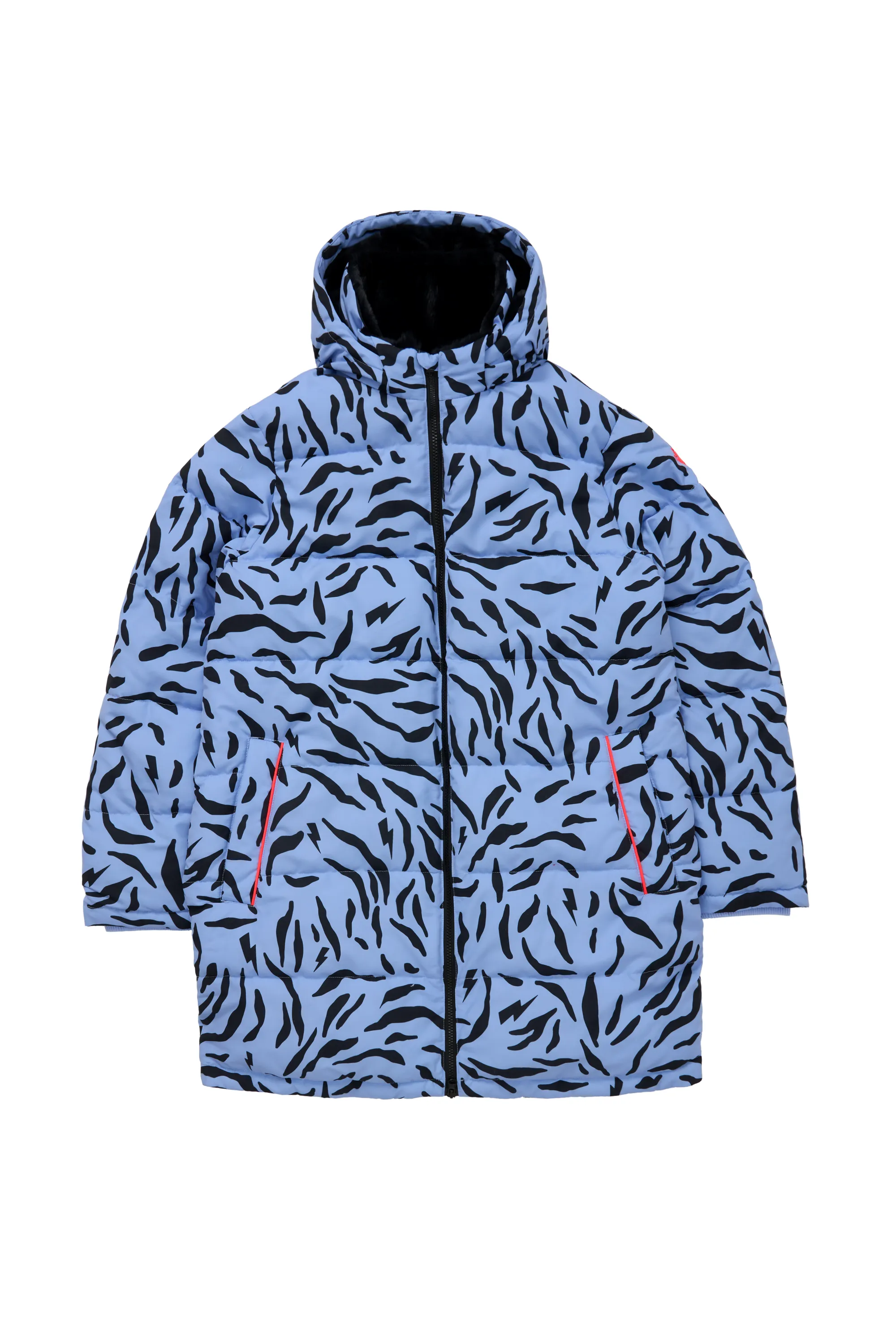 Blue with Black Zebra Puffer Coat