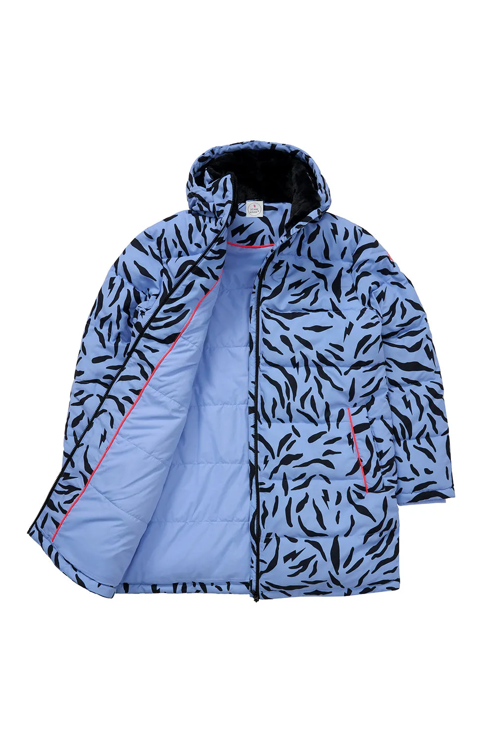 Blue with Black Zebra Puffer Coat