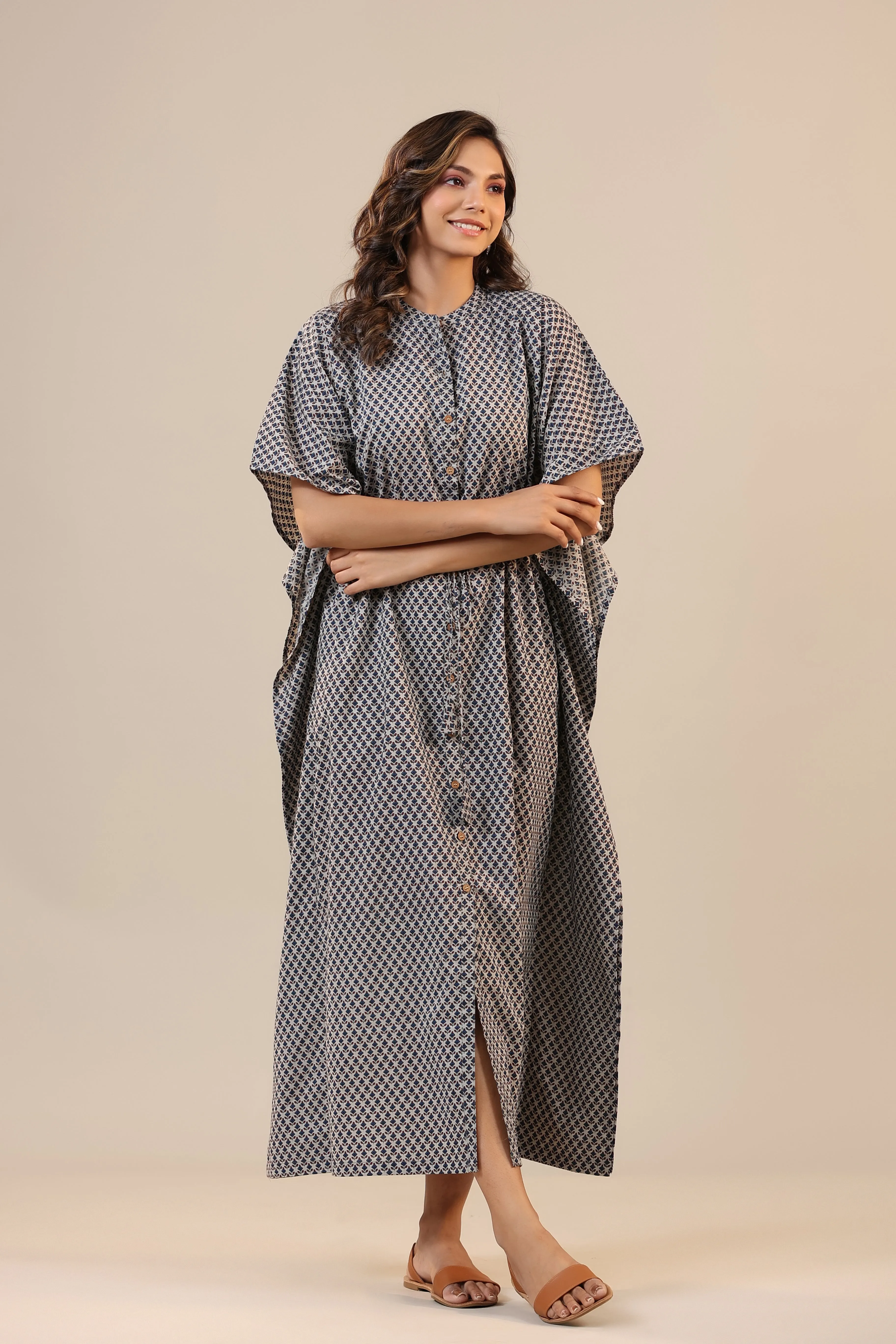 Booti on Grey Front Buttoned Kaftan