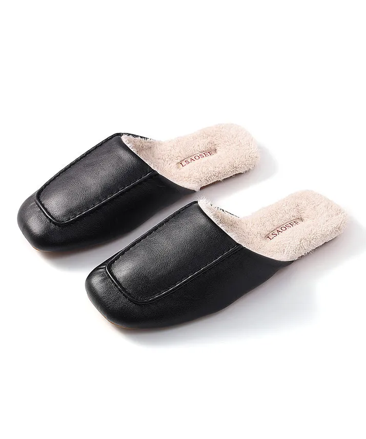 Boutique Slippers Shoes Mulberry Faux Leather Fuzzy Wool Lined RX018