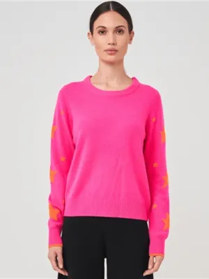 Brodie Cashmere T Neon Pink Star Sleeve Jumper