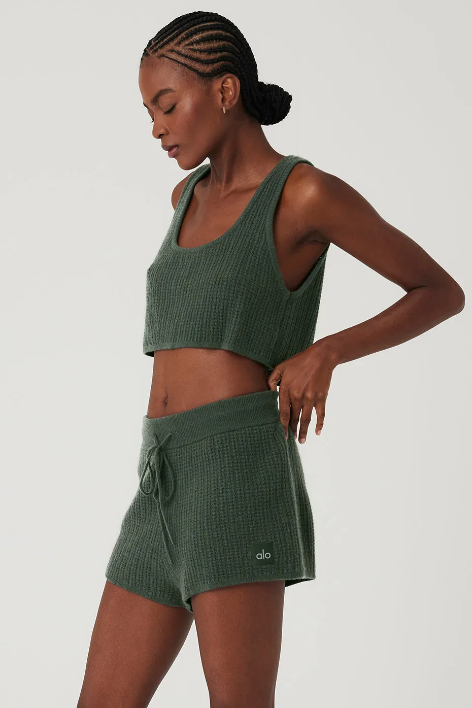 Cashmere Plush Waffle Cropped Tank - Dark Cactus