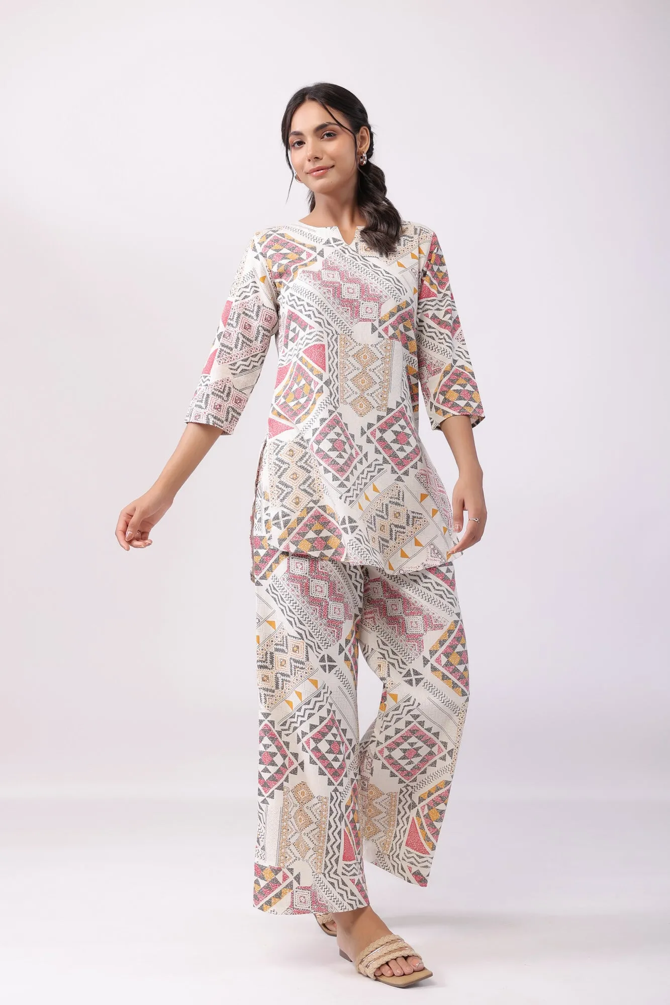 Celestial Art Multicoloured Cotton Palazzo Loungewear Set