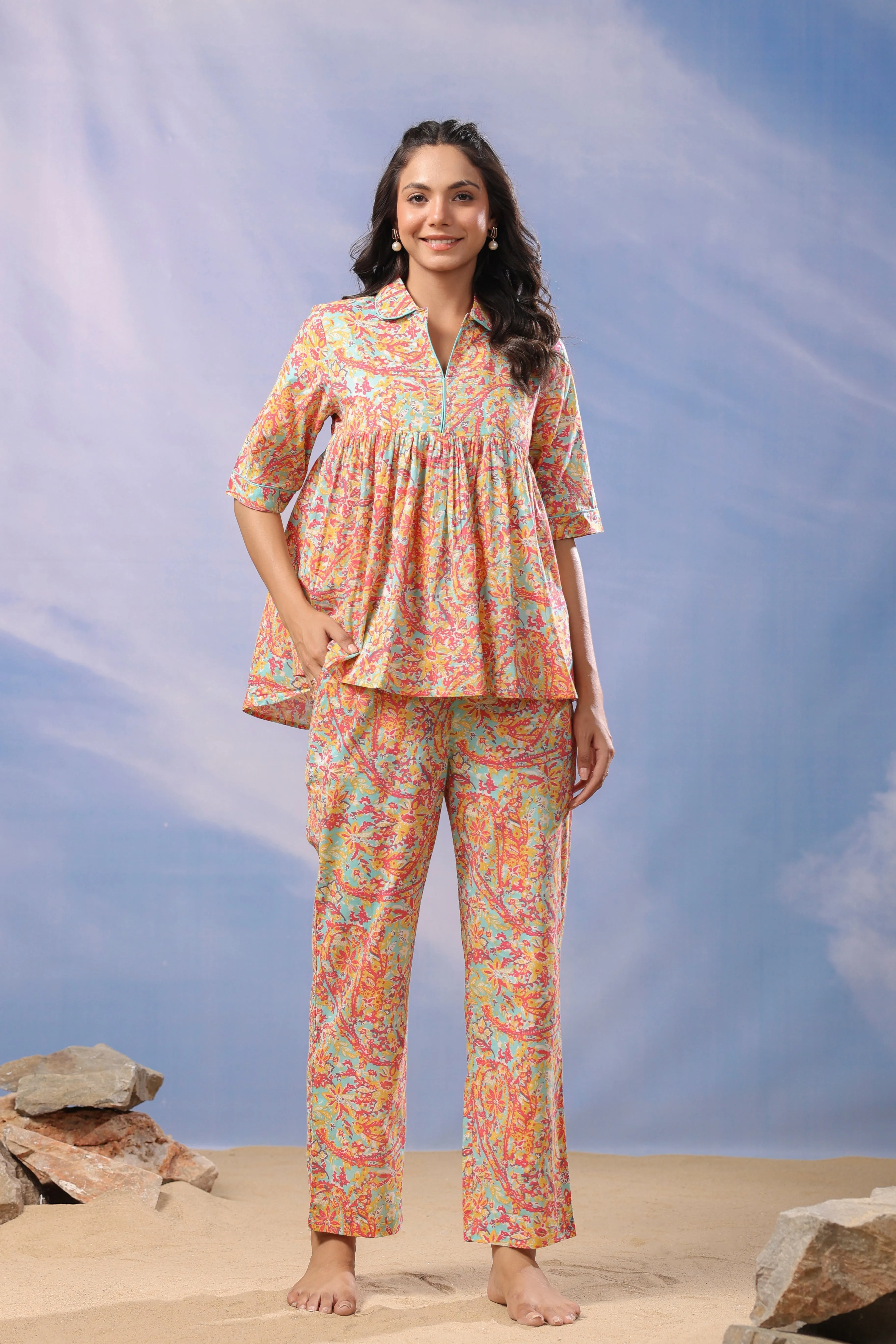 Chromatic Bliss Cotton Loungewear Top Set