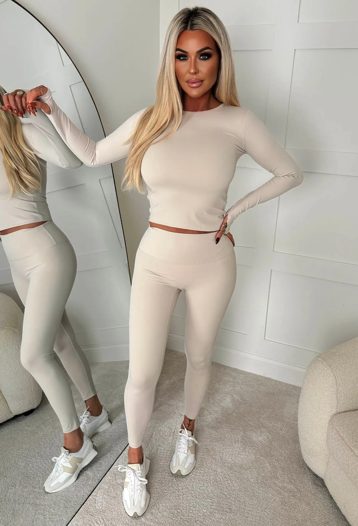 City Chic Beige Long Sleeve Top And Leggings Set