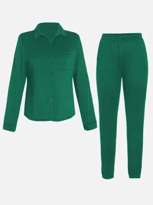 Cozy Green Buttoned Sweatshirt Tracksuit