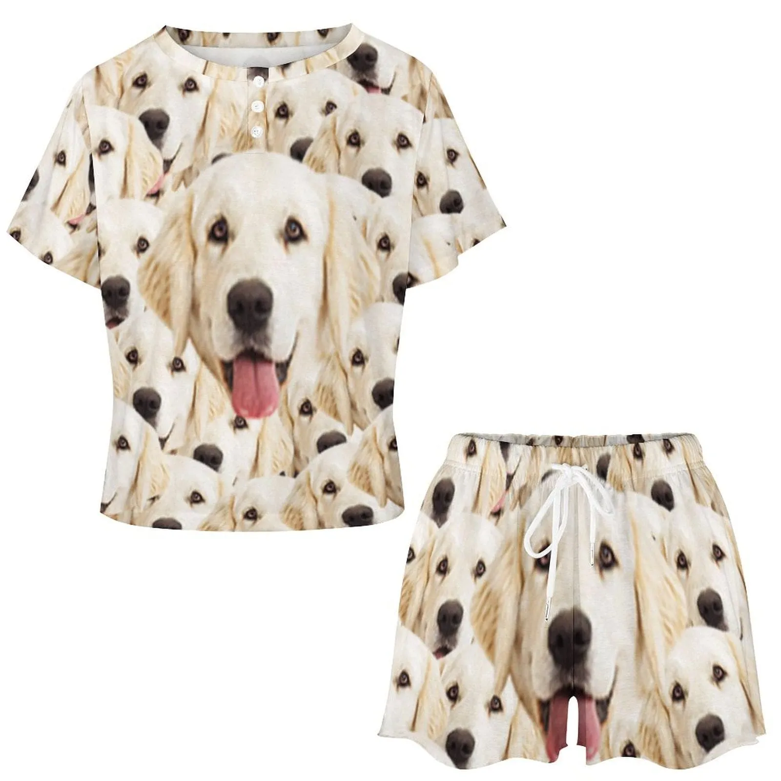 Custom Pet Face My Lovely Dog Pajama Set Women's Short Sleeve Top and Shorts Loungewear Athletic Tracksuits