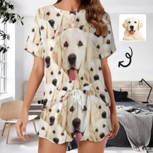 Custom Pet Face My Lovely Dog Pajama Set Women's Short Sleeve Top and Shorts Loungewear Athletic Tracksuits