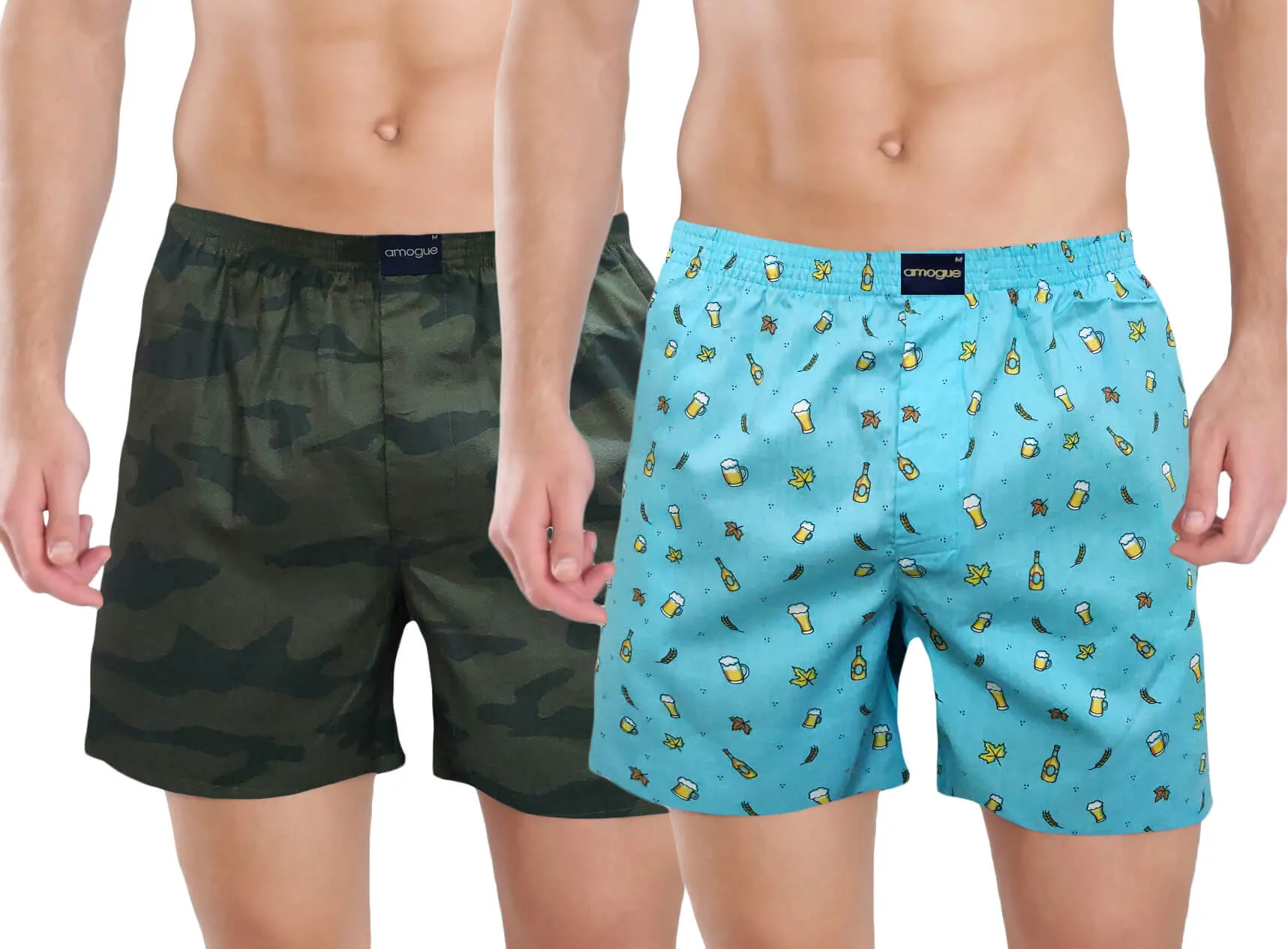 Dark Green & Sky Blue Printed Funky Boxers