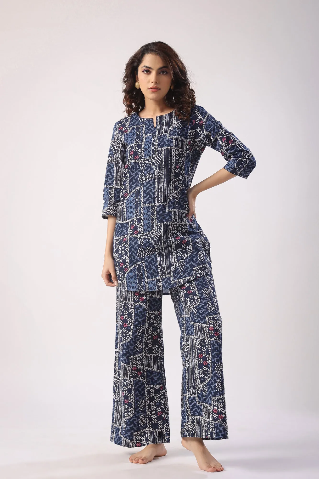 Doodle Art on Blue Palazzo Loungewear Set