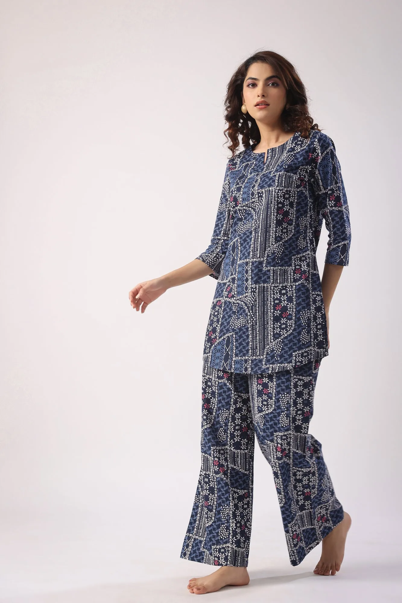 Doodle Art on Blue Palazzo Loungewear Set