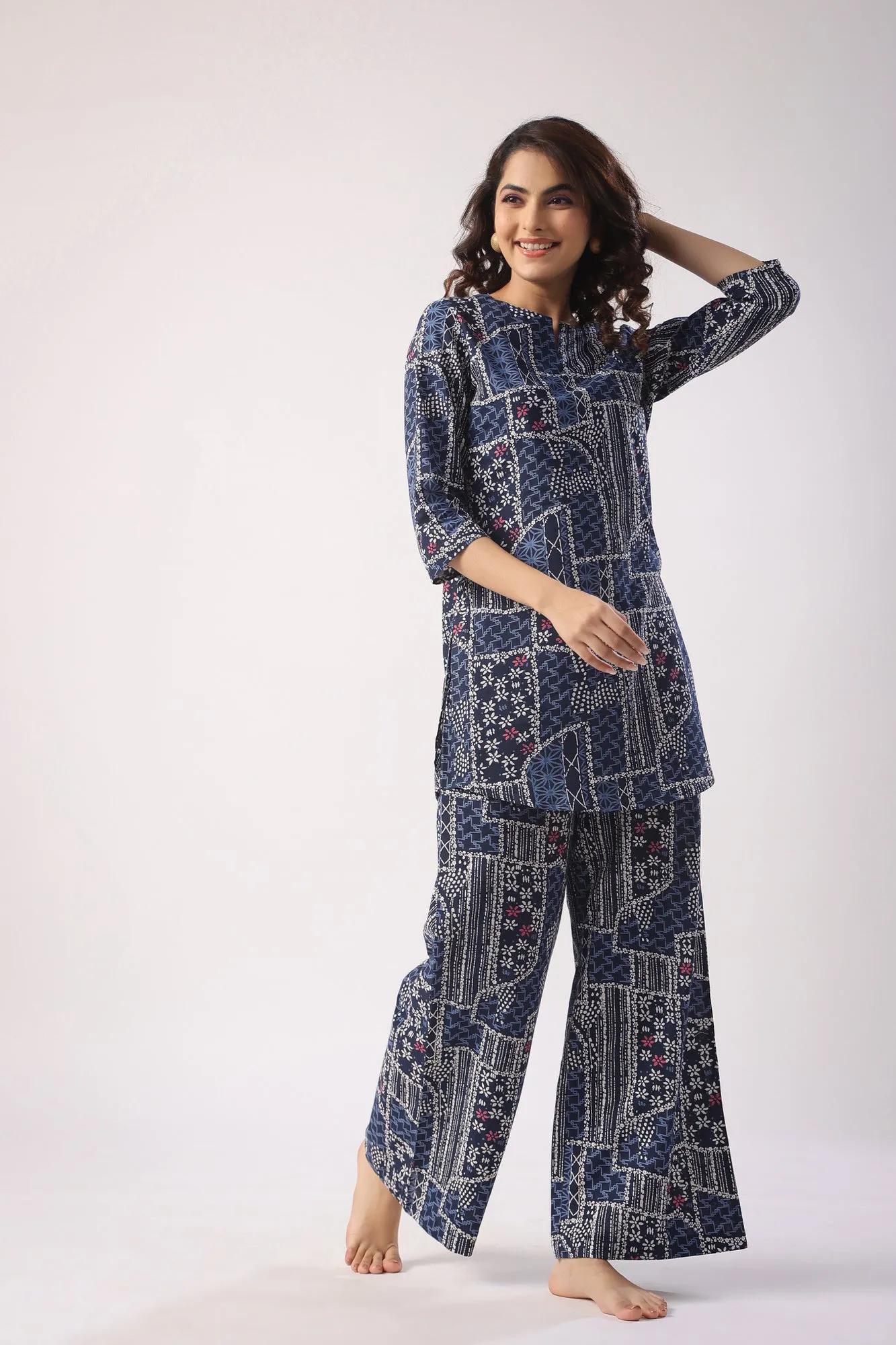 Doodle Art on Blue Palazzo Loungewear Set