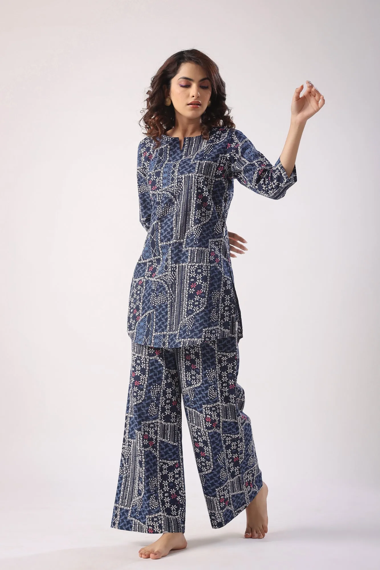 Doodle Art on Blue Palazzo Loungewear Set