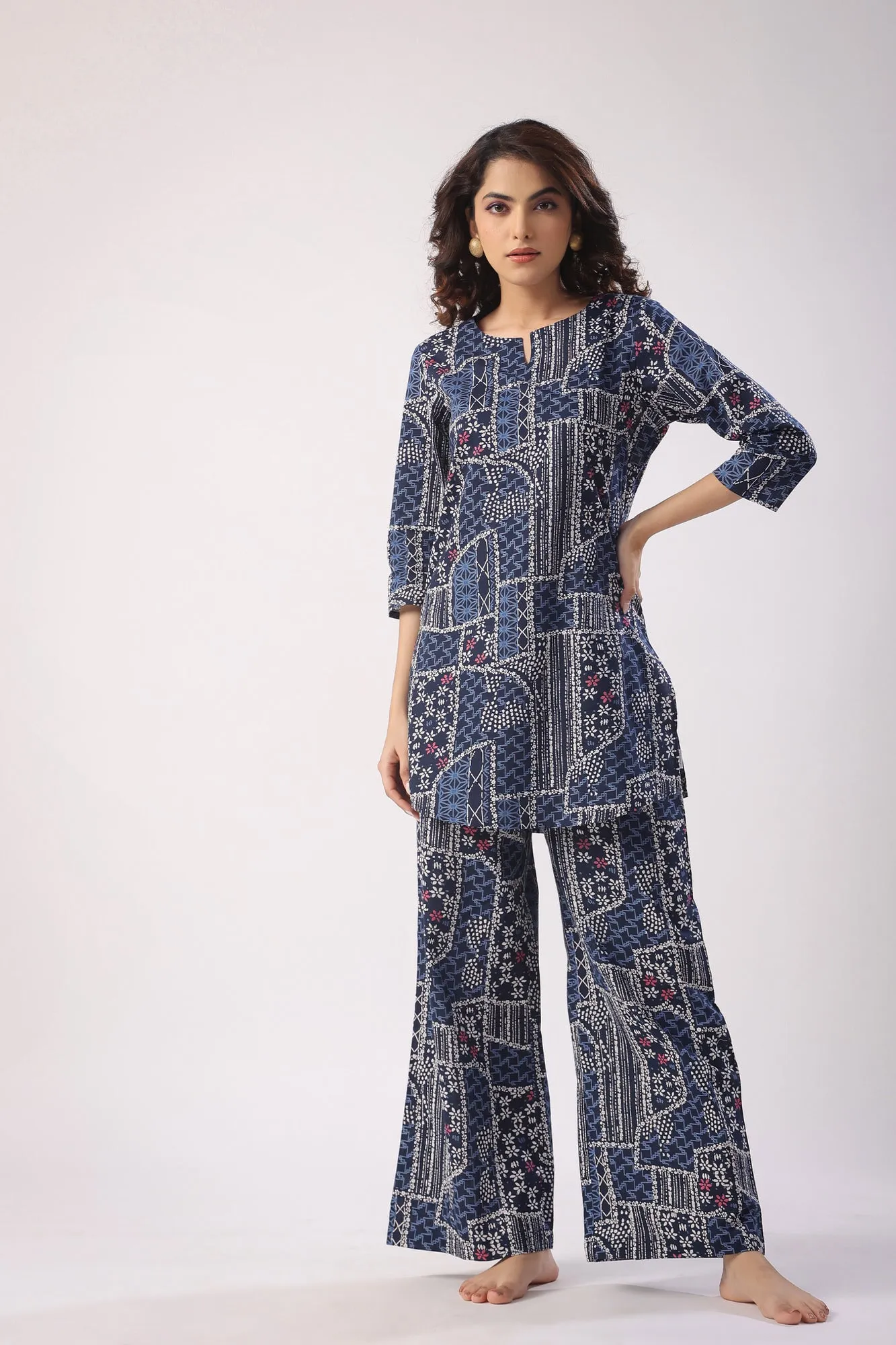 Doodle Art on Blue Palazzo Loungewear Set