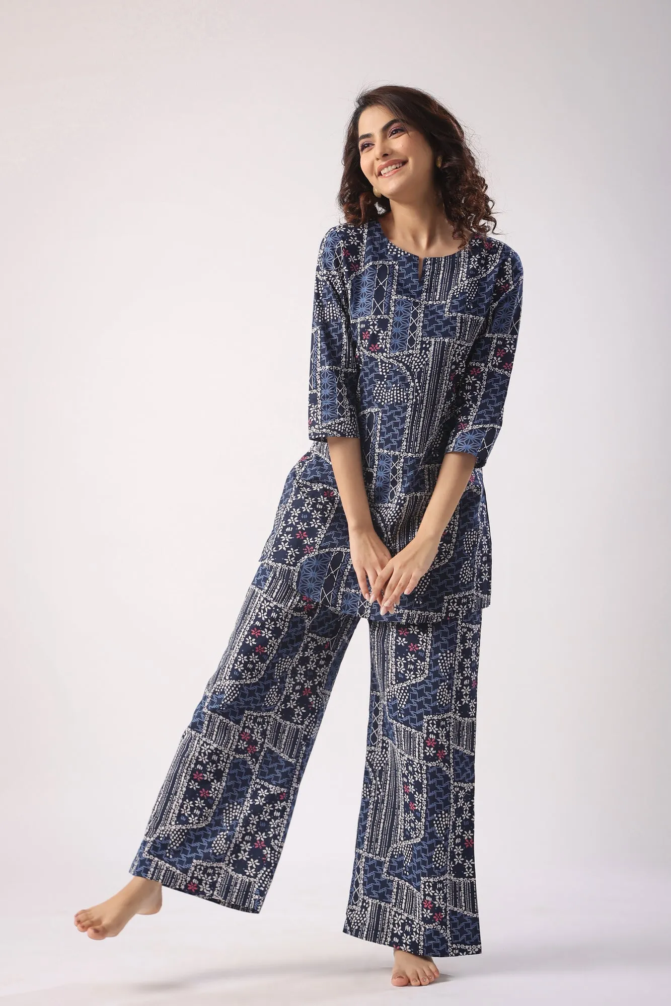 Doodle Art on Blue Palazzo Loungewear Set