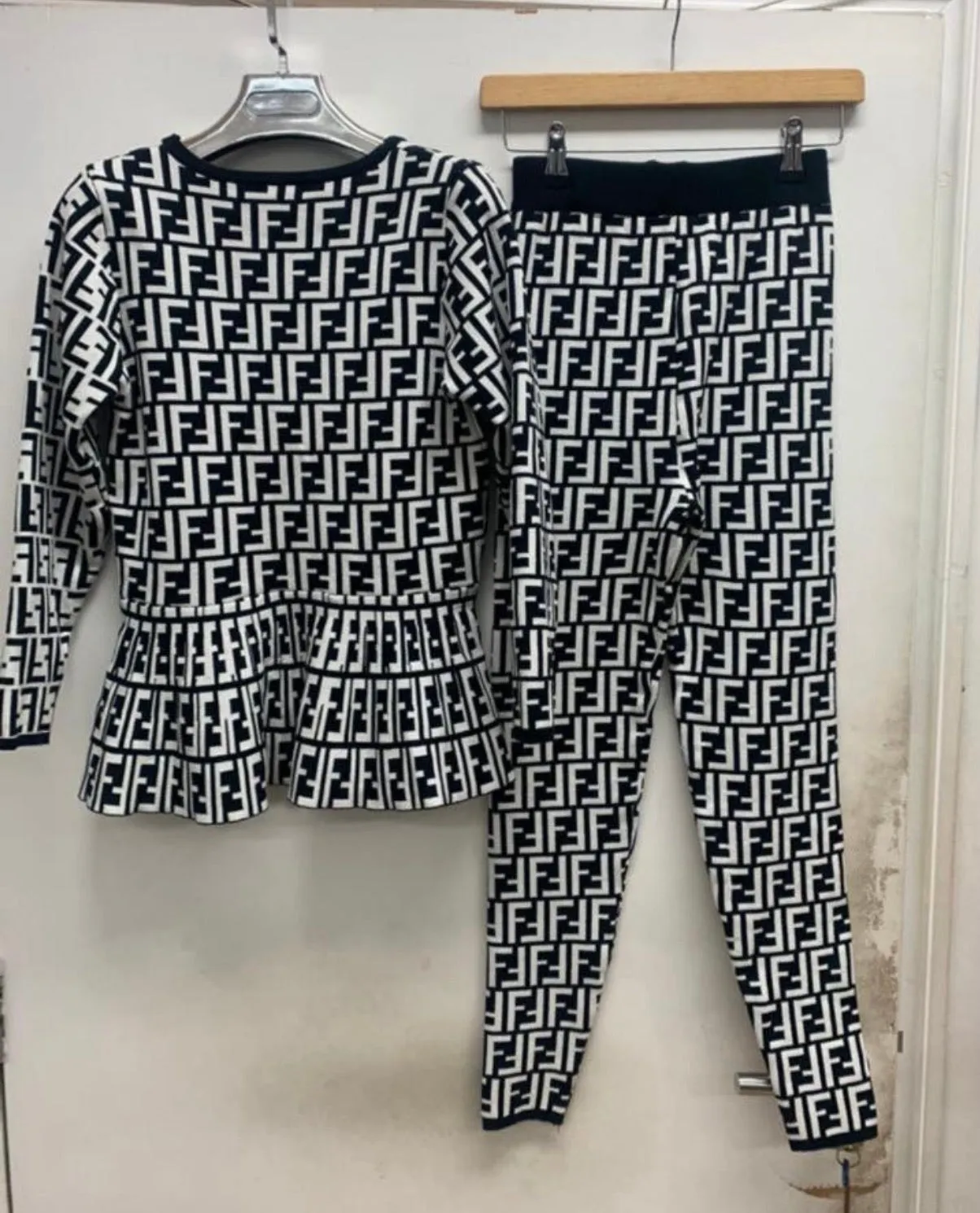 F print luxe Peplum  loungewear separates or set - black/ white