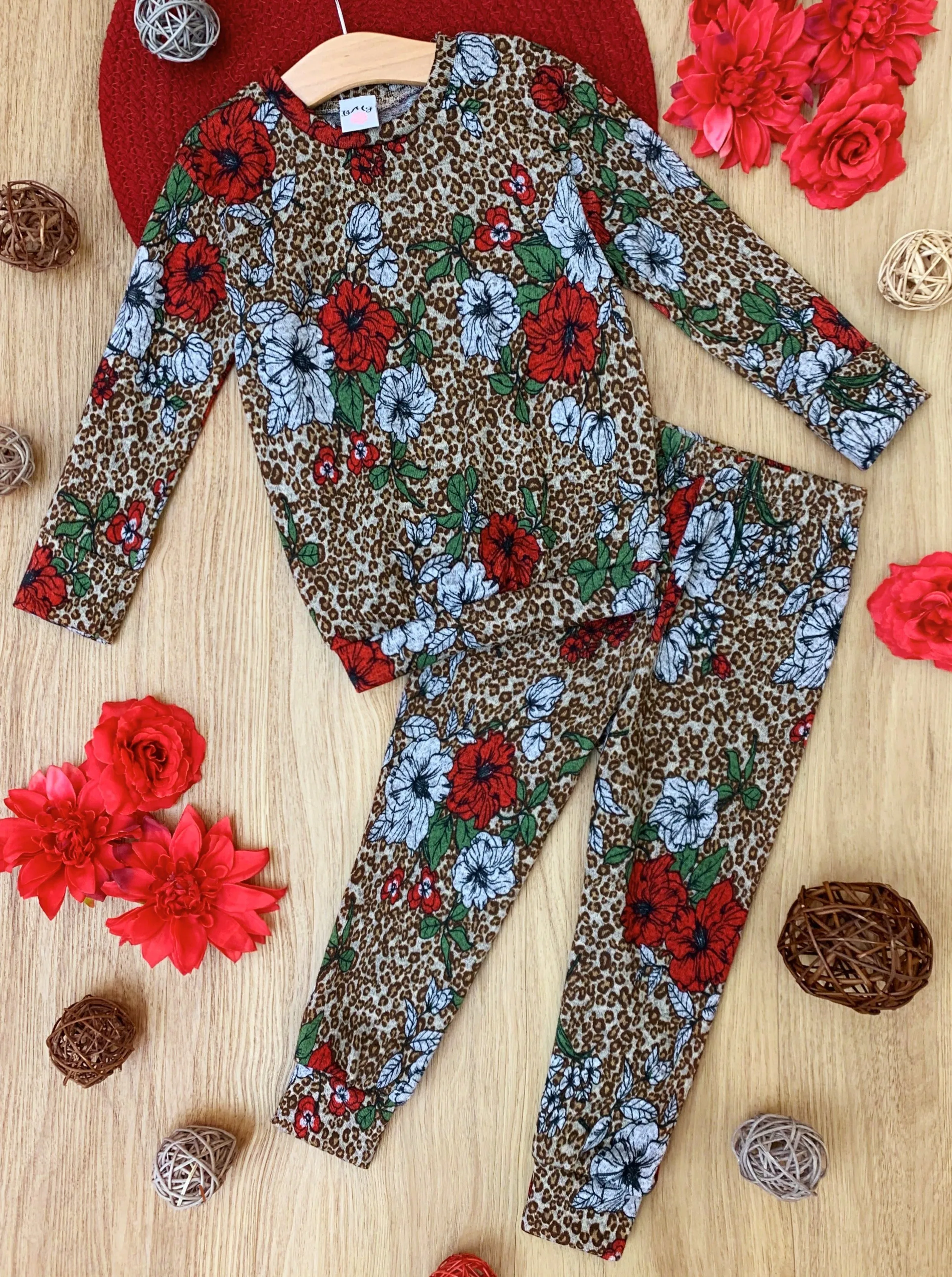 Floral Leopard Crew Jogger Set