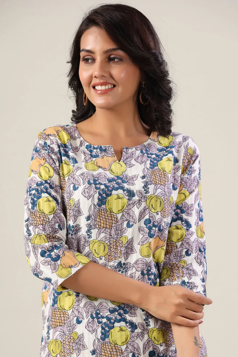 Fresh fruits on Blue Cotton Palazzo Loungewear Set