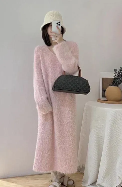 Fuzzy Long Lounge Dress