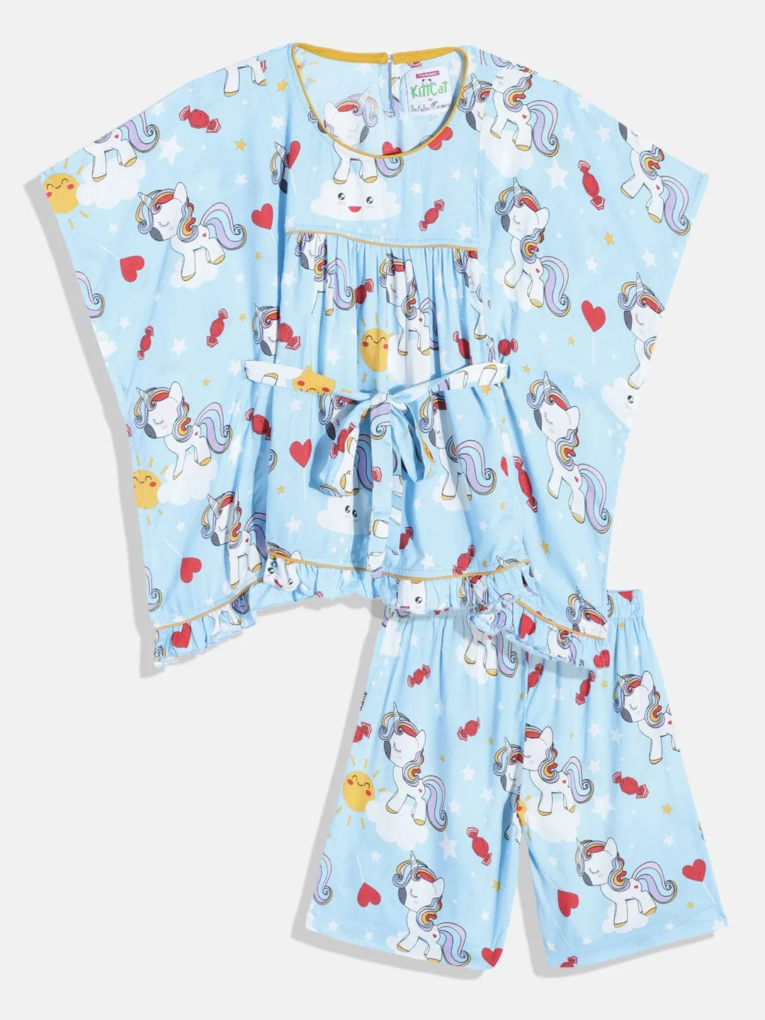 Girls Blue Cute Unicorn Shorts Set