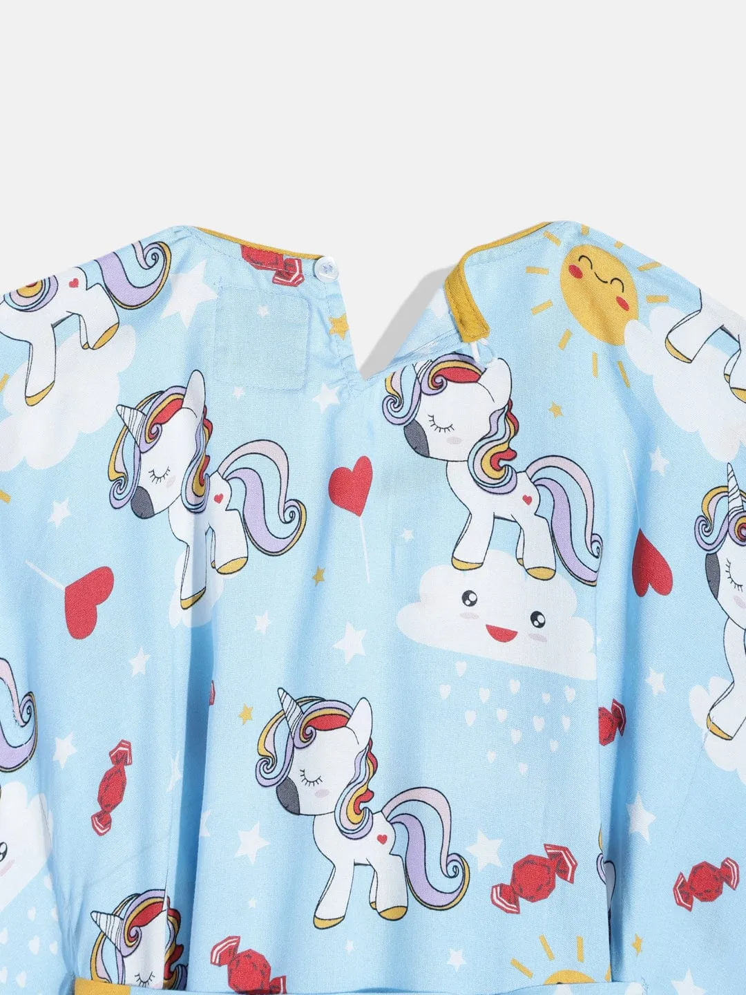 Girls Blue Cute Unicorn Shorts Set