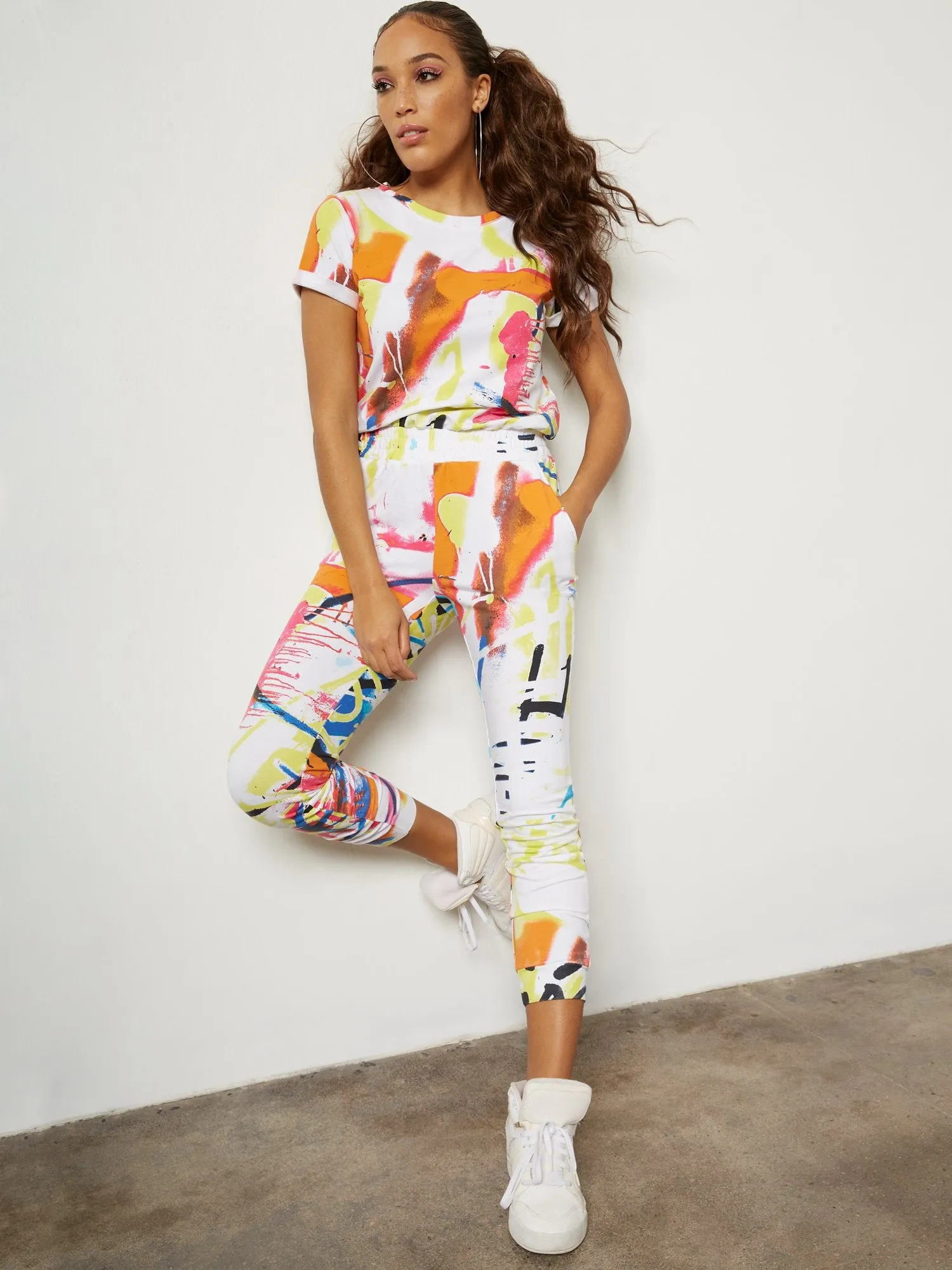 Graffiti Short-Sleeve Jogger Jumpsuit