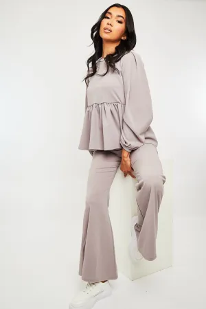 Grey Puff Sleeve Top   Wide Leg Trouser Co-ord - Demri