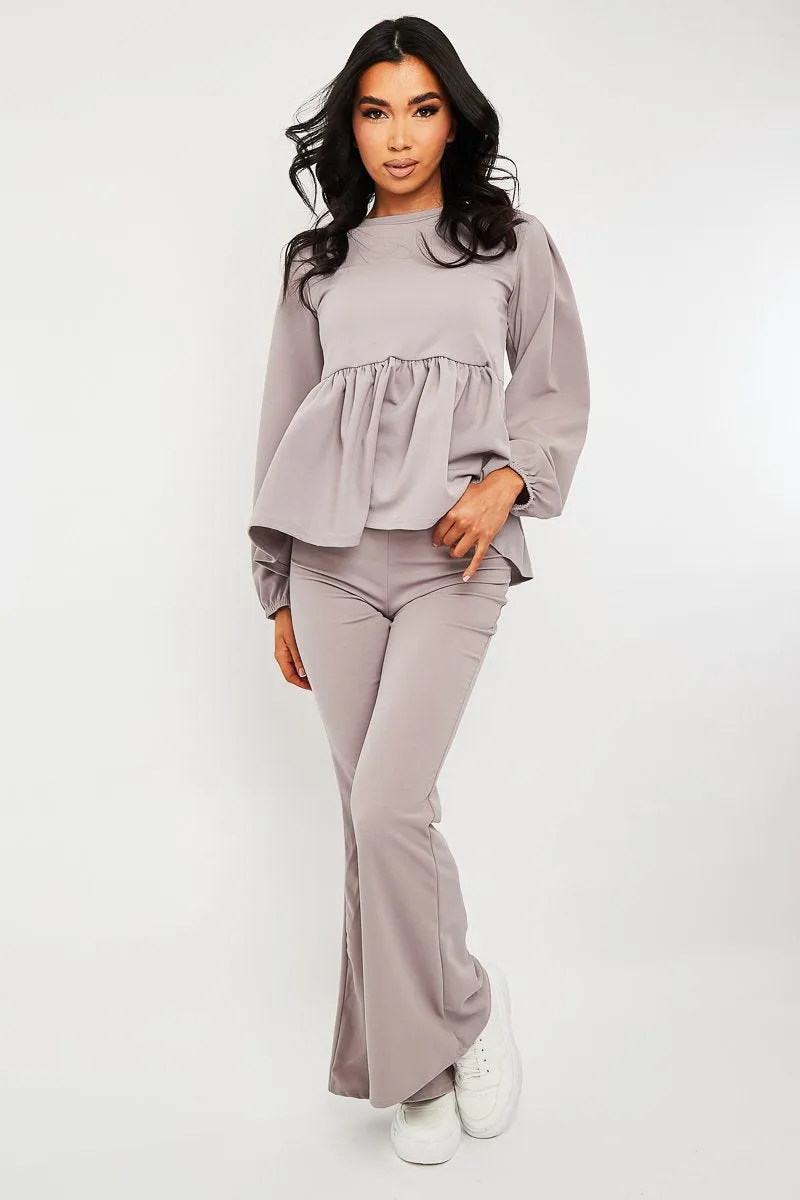 Grey Puff Sleeve Top   Wide Leg Trouser Co-ord - Demri