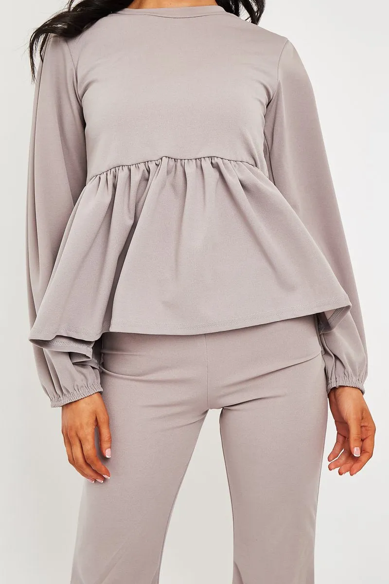 Grey Puff Sleeve Top   Wide Leg Trouser Co-ord - Demri