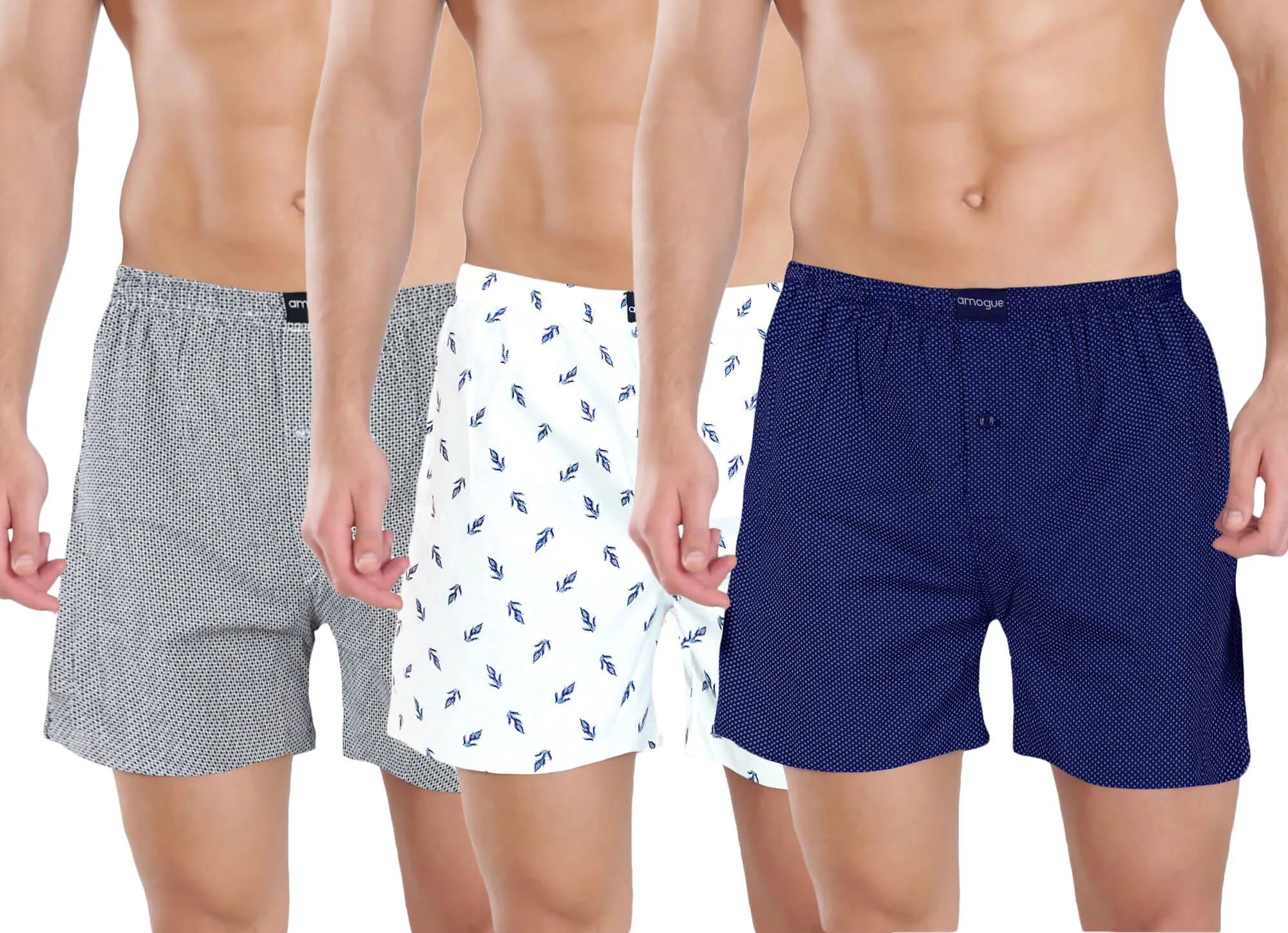 Grey White Navy Printed Cotton Boxers