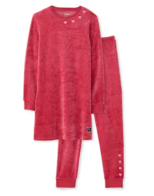 Hearts In A Row Plush Velour Kids And Teen Tunic Pajamas Legging Set Pink