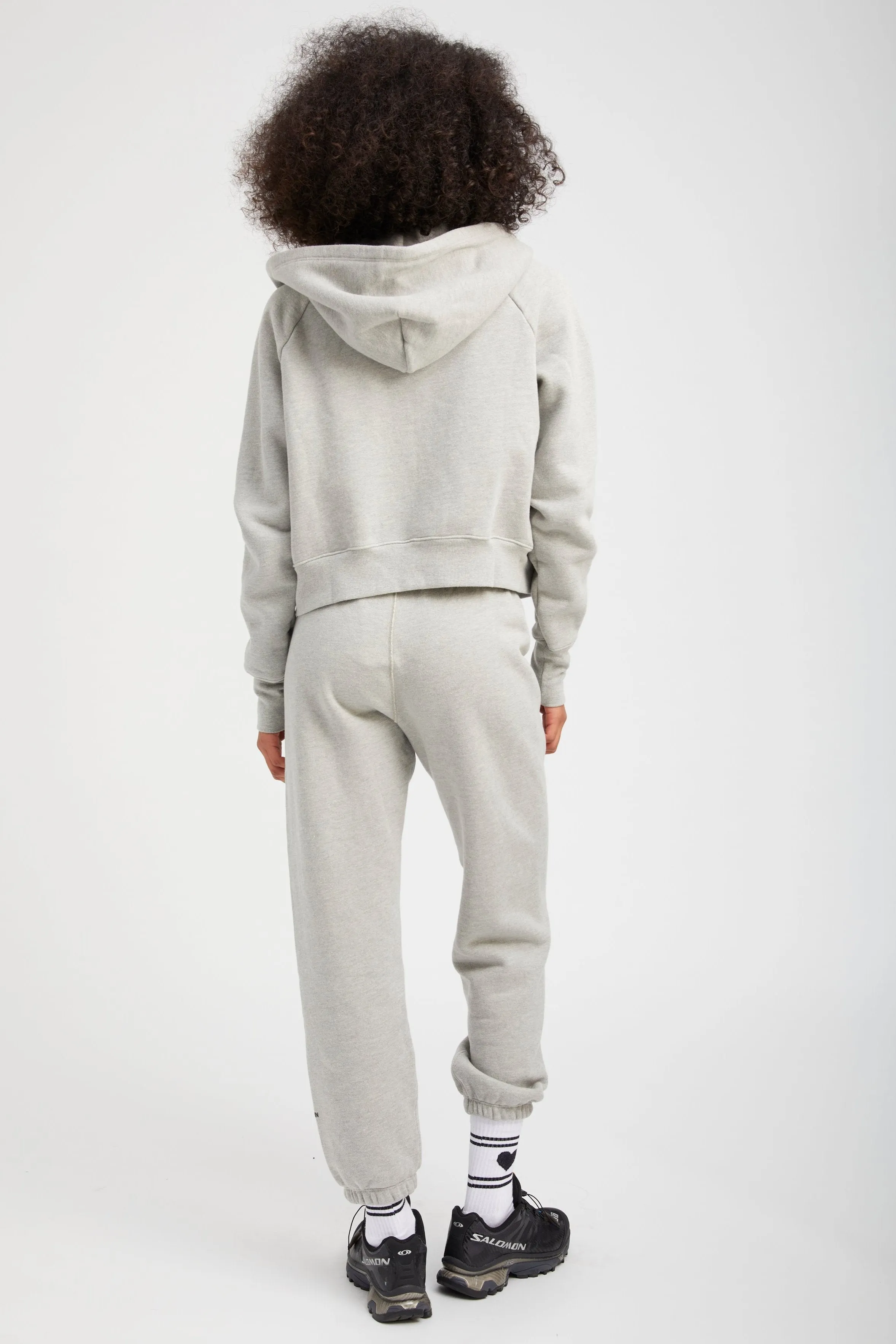 Heather Grey Cotton Shrunken Zip Up Hoodie