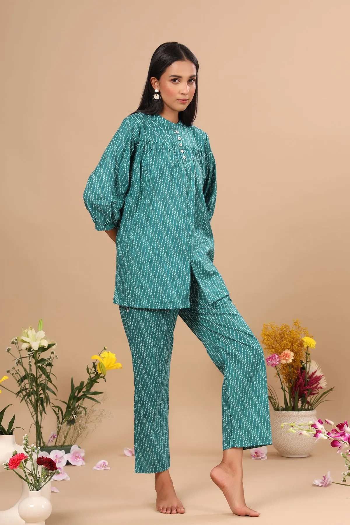 High Lines on Shibori Teal Lounge Set