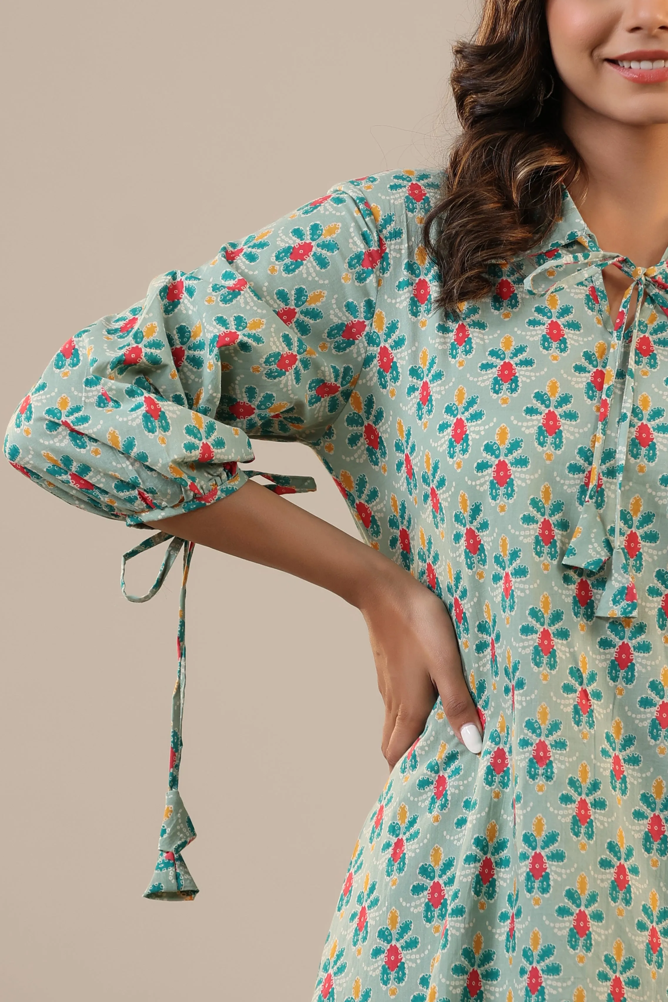 Ikat Checkered Florals on Cotton Collared Loungewear Set