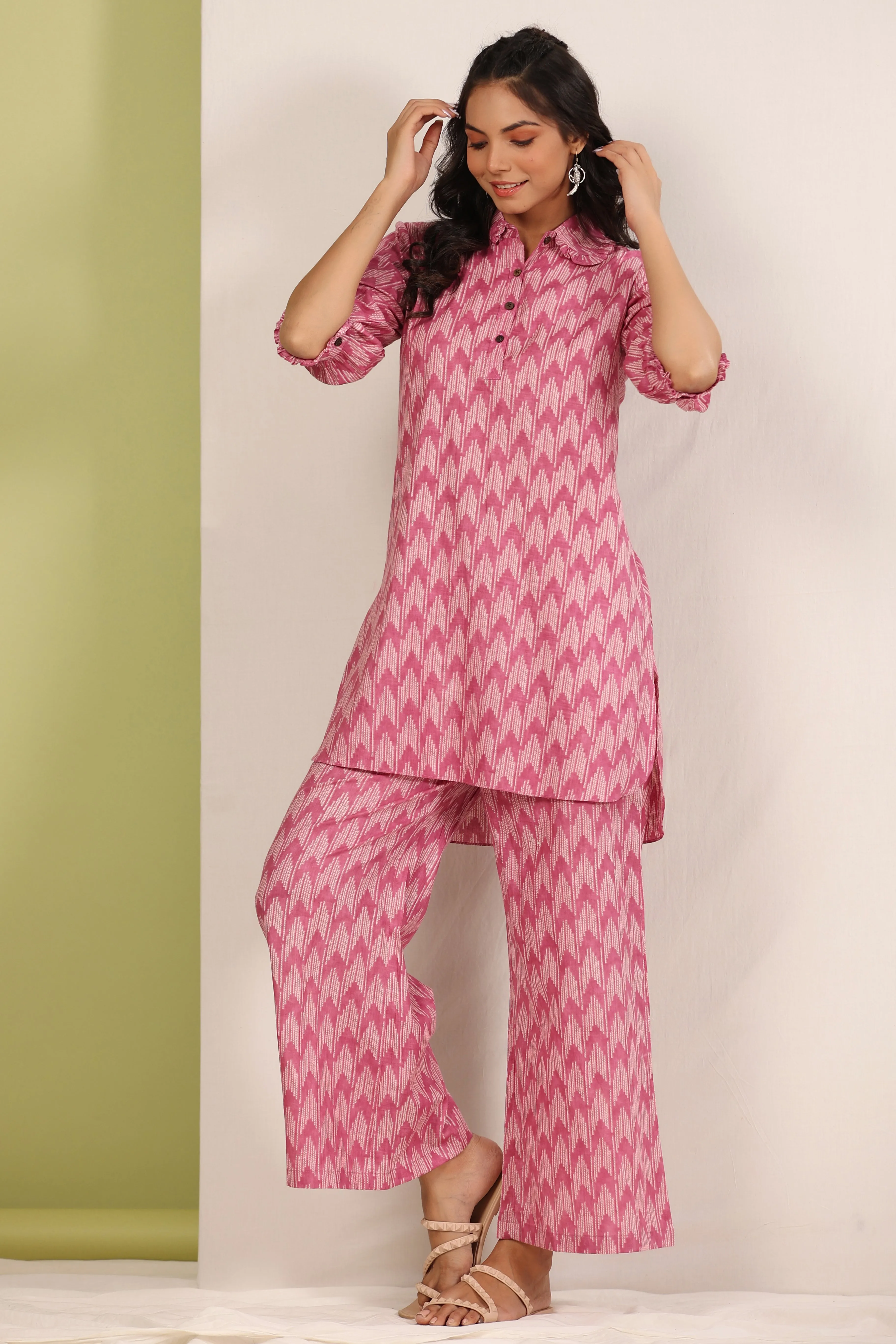 Ikat Shibori On Pink Palazzo Loungewear Set