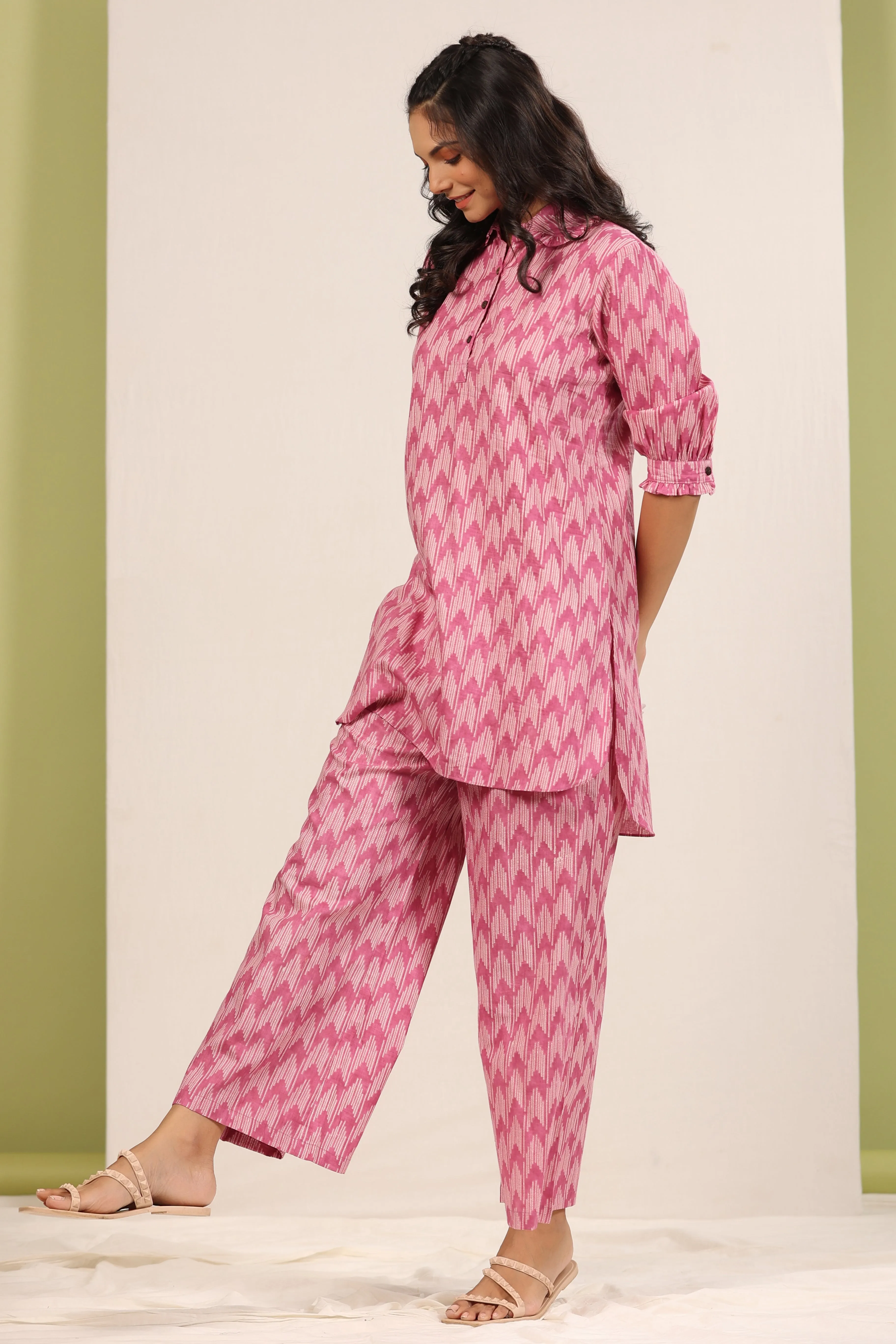 Ikat Shibori On Pink Palazzo Loungewear Set