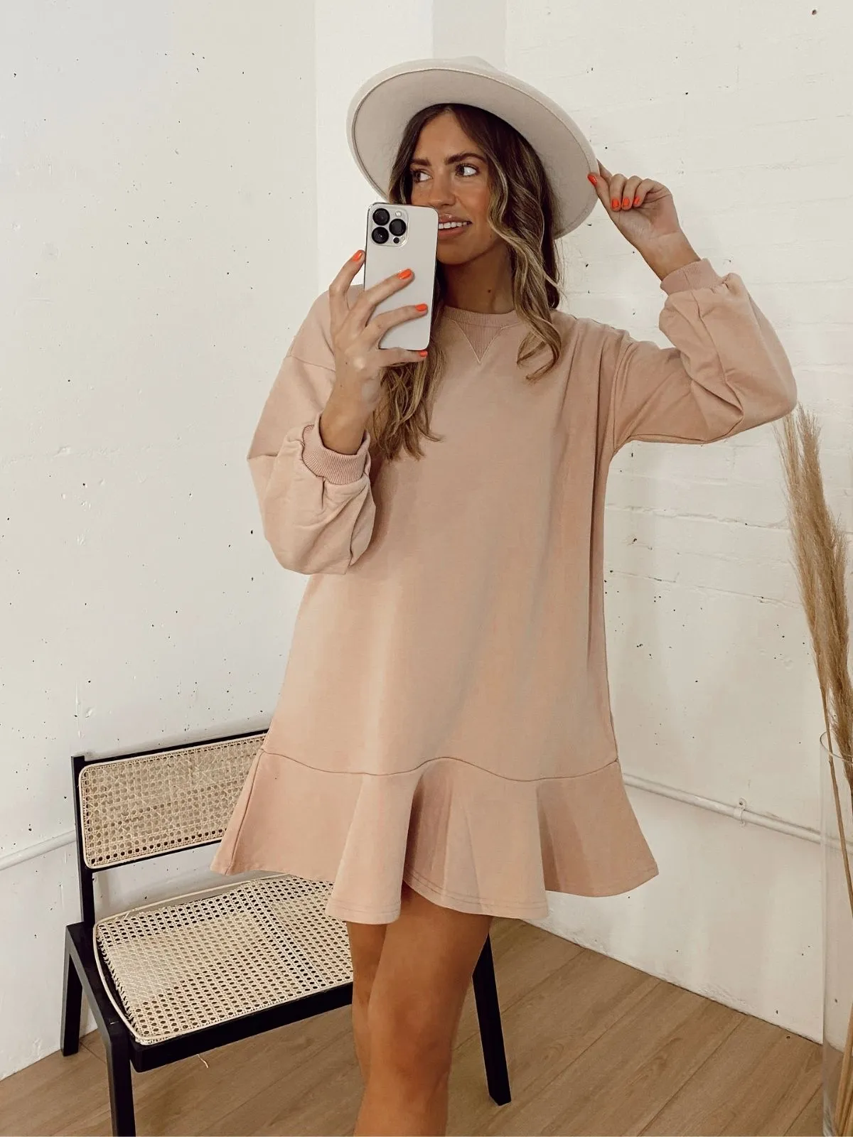 Isla Sweatshirt Peplum Mini Dress / Blush