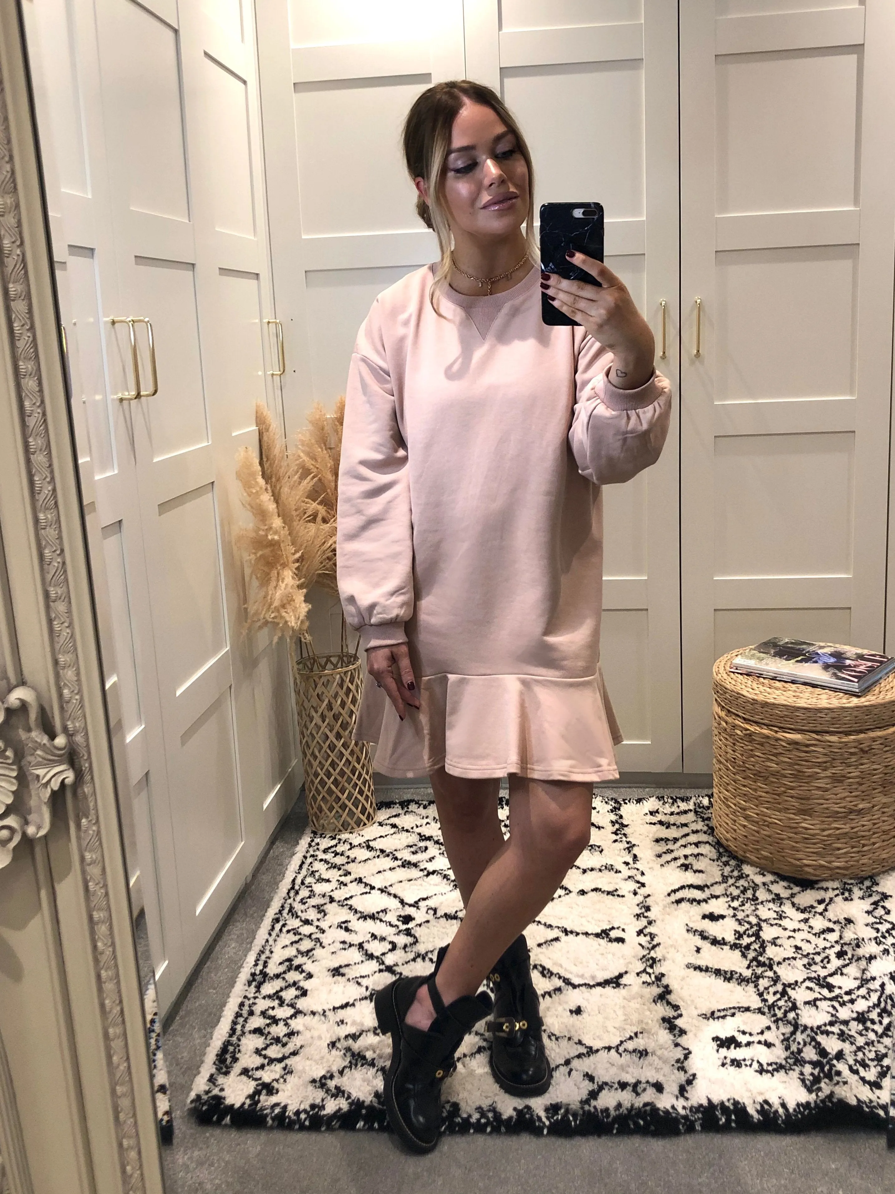 Isla Sweatshirt Peplum Mini Dress / Blush