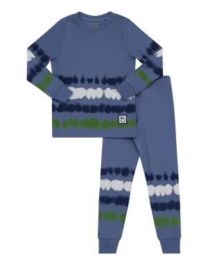 Kids Pima Cotton Striped Tie Dye Legging Playwear Set Blue