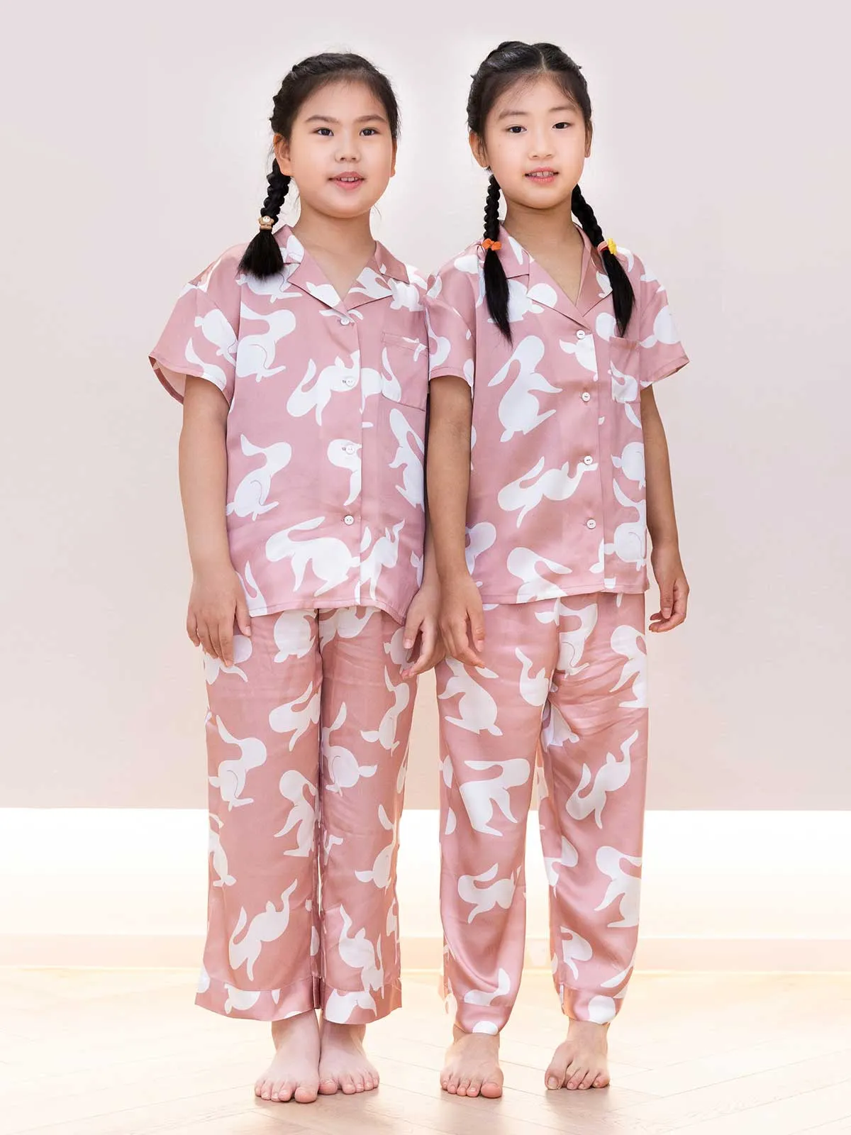 Kids White Rabbit Silk Pajama Set