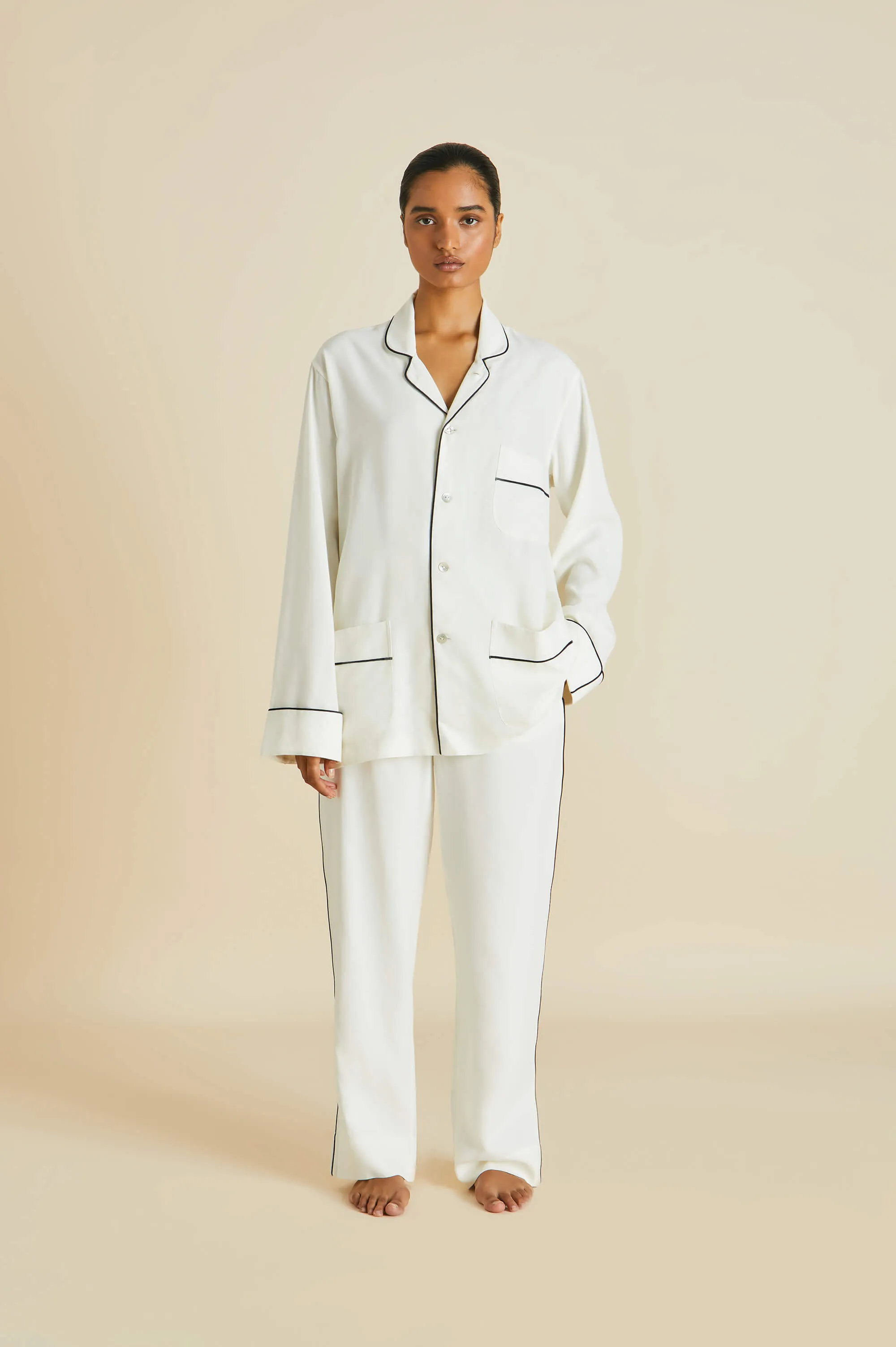 Laurent Ivory Pajamas in Sandwashed Silk