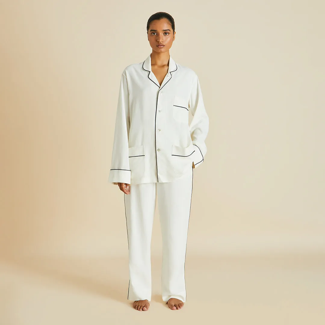 Laurent Ivory Pajamas in Sandwashed Silk