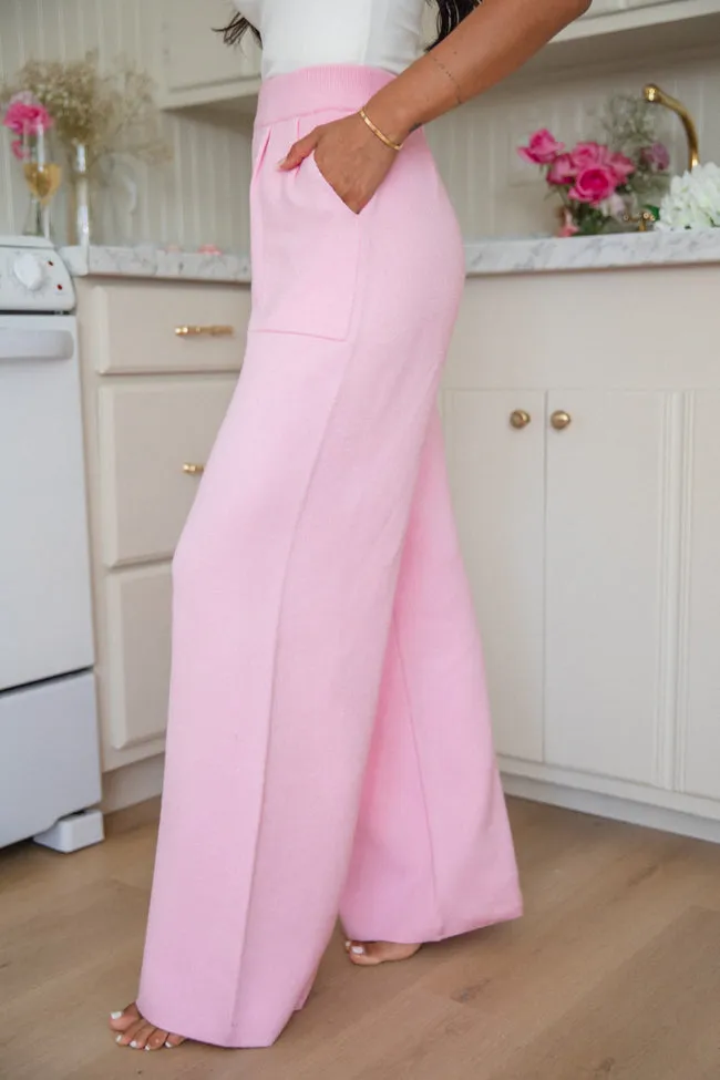 Let's Debrief Pink Wide Leg Sweater Pants