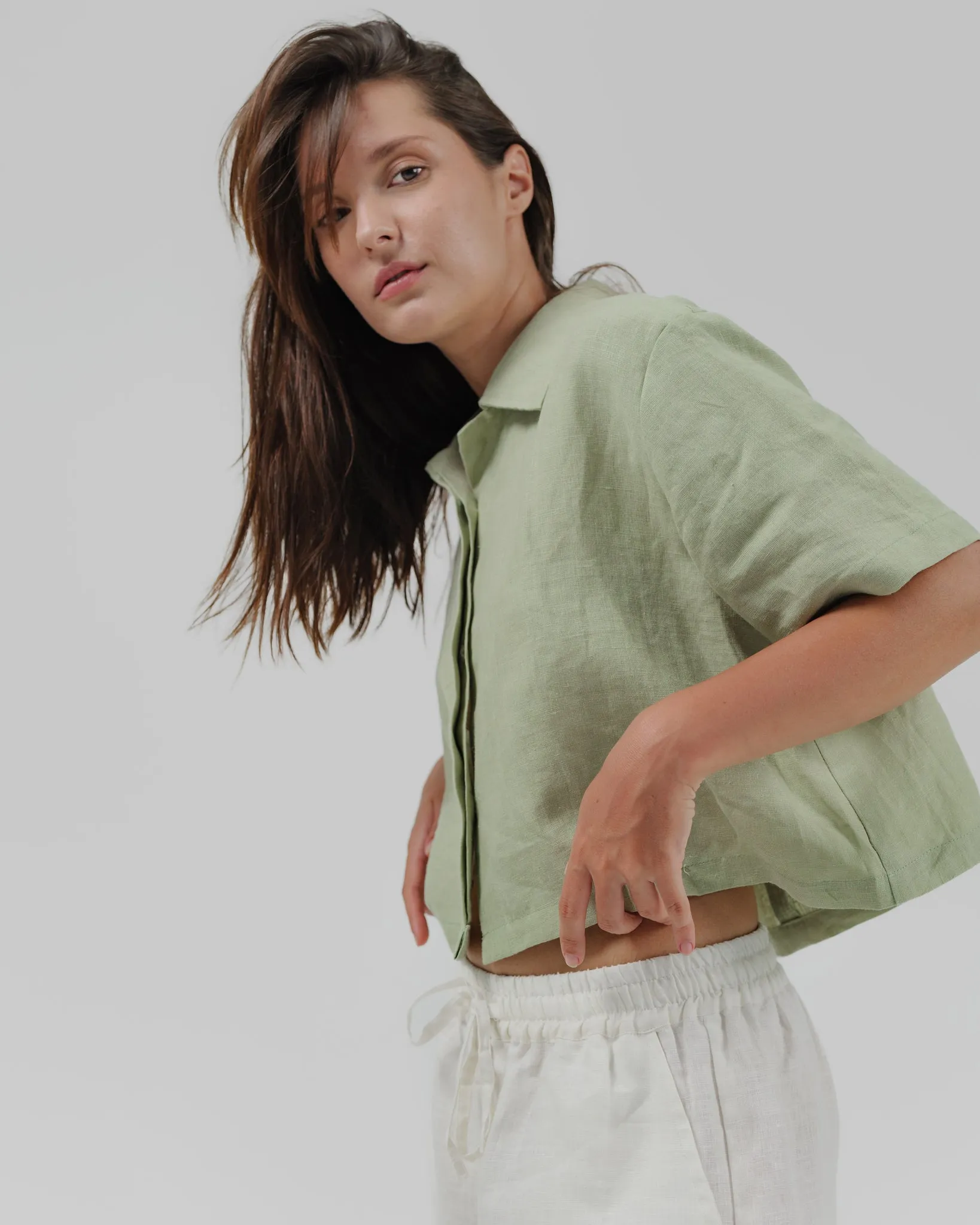 linen crop shirt