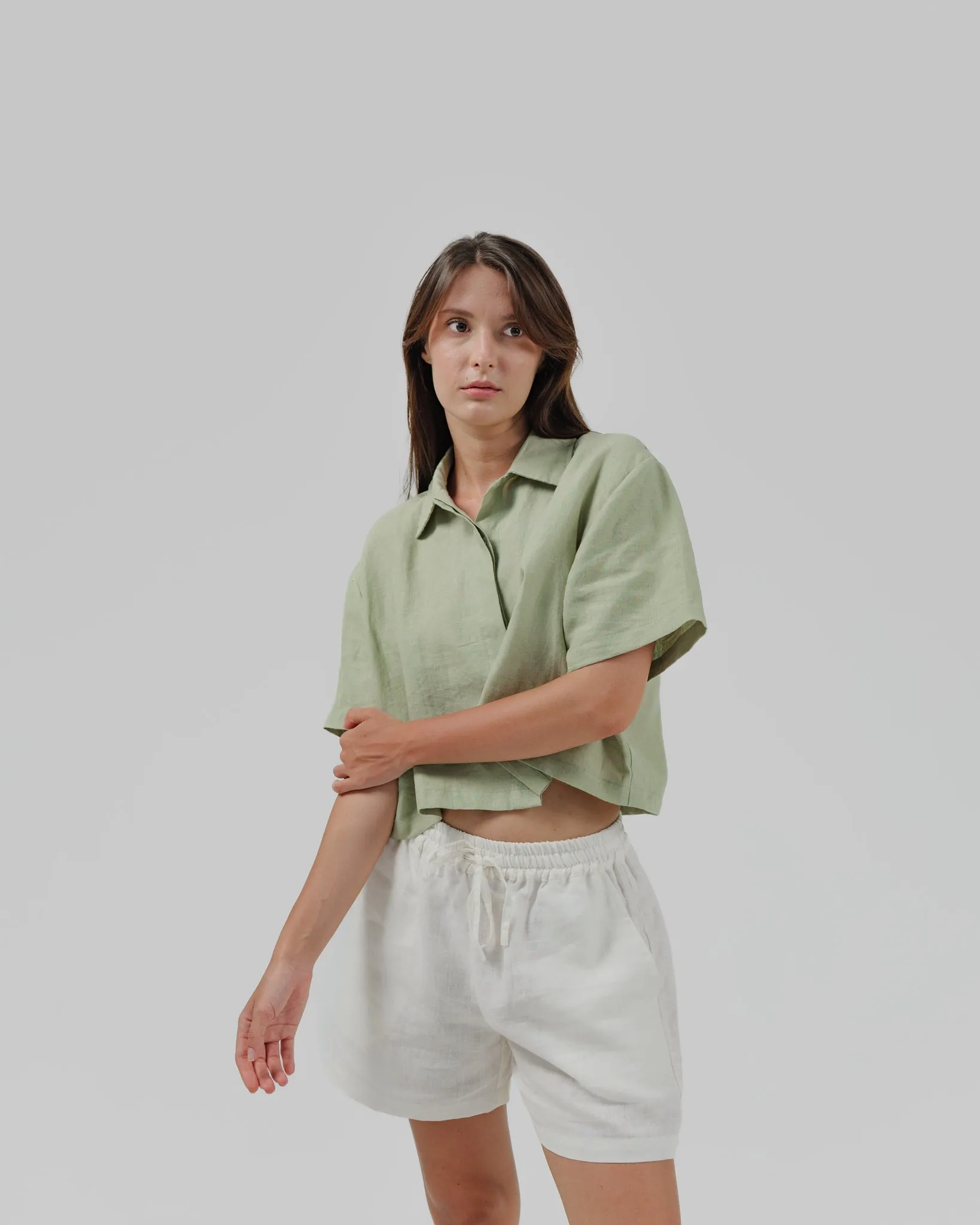 linen crop shirt